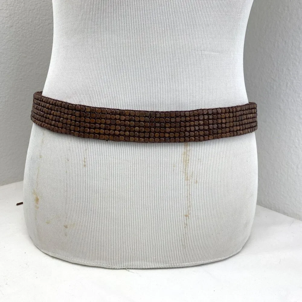 Vintage Y2K Women Wood Beaded Woven Belt Tie Ends 31